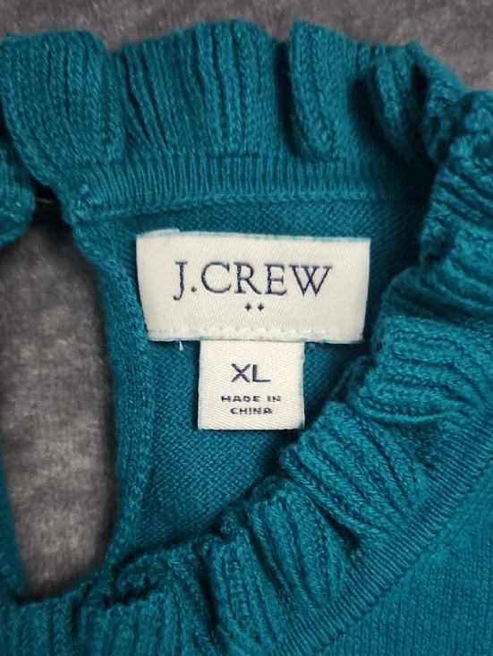 Women's Teal Ruffle-Neck Crewneck Sweater - Picture 2 of 7